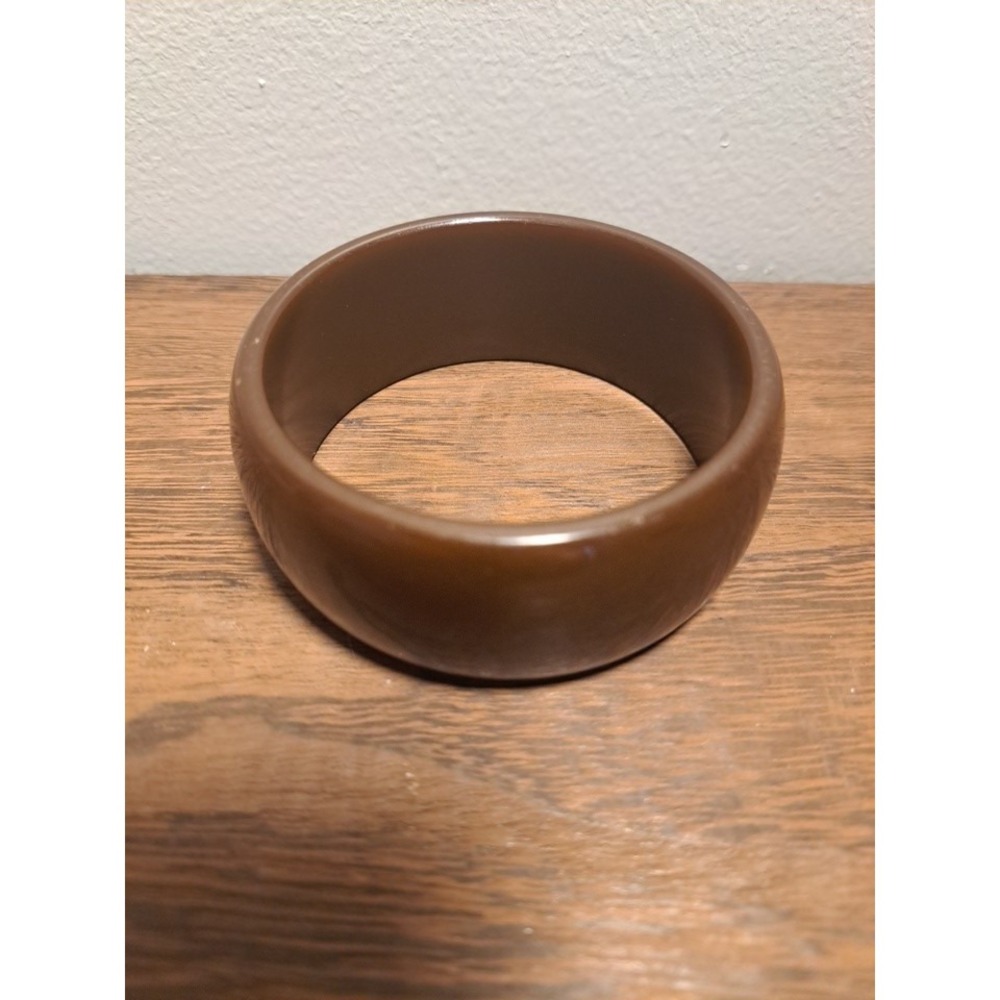 Vintage Solid Brown Bakelite Cuff Bracelet Chunky Retro